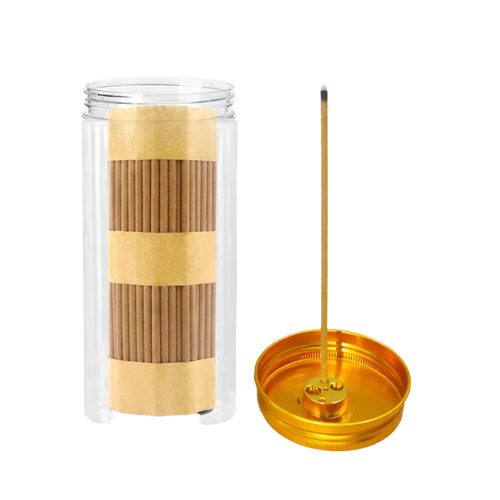 Coffret 180 bâtonnets d'encens Oud de 12cm/3mm avec porte-encens en cuivre