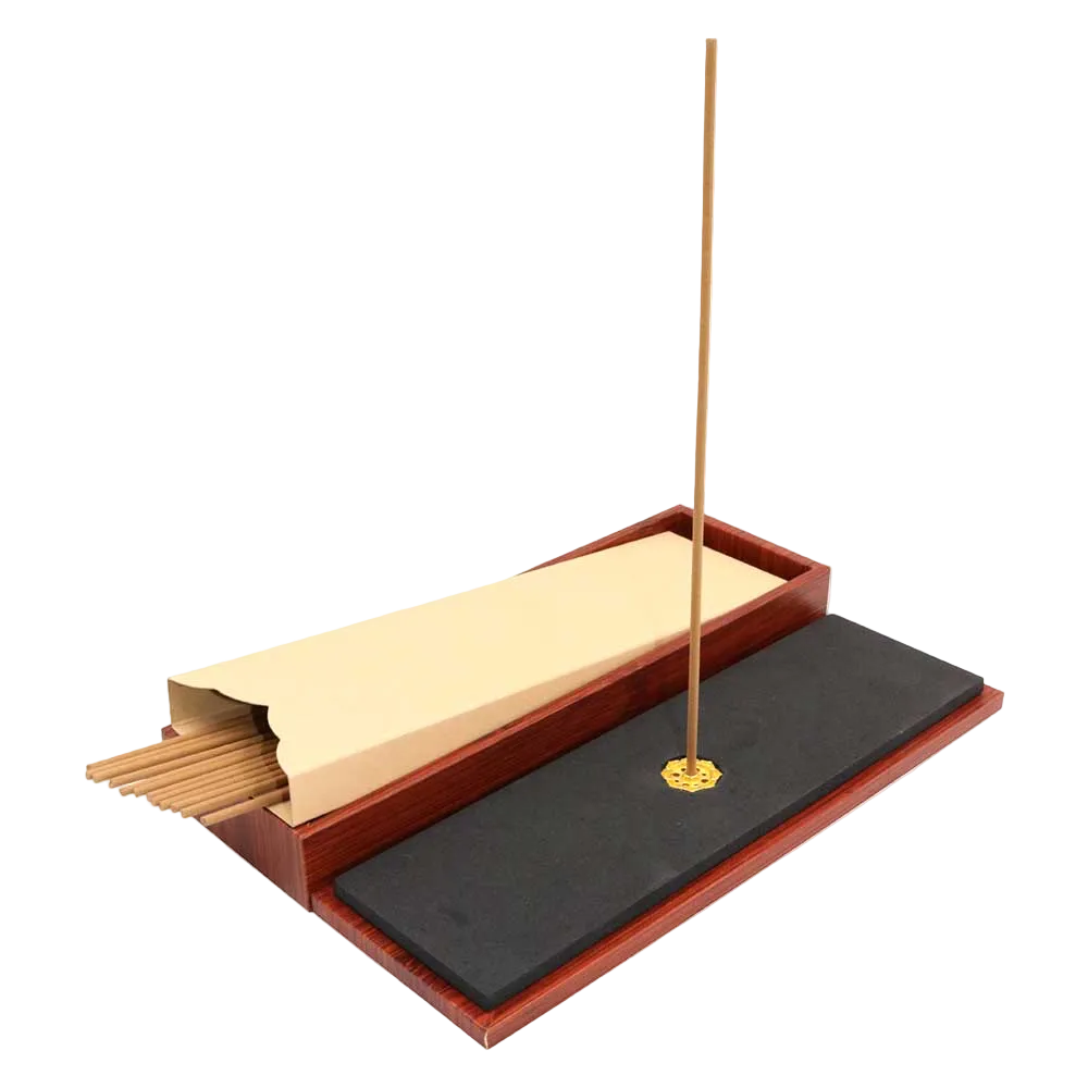 Coffret de 12 bâtonnets d'encens Oud de 21cm/3mm avec porte-encens en bois