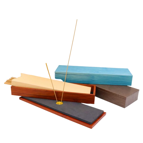 Coffret de 12 bâtonnets d'encens Oud de 21cm/3mm avec porte-encens en bois